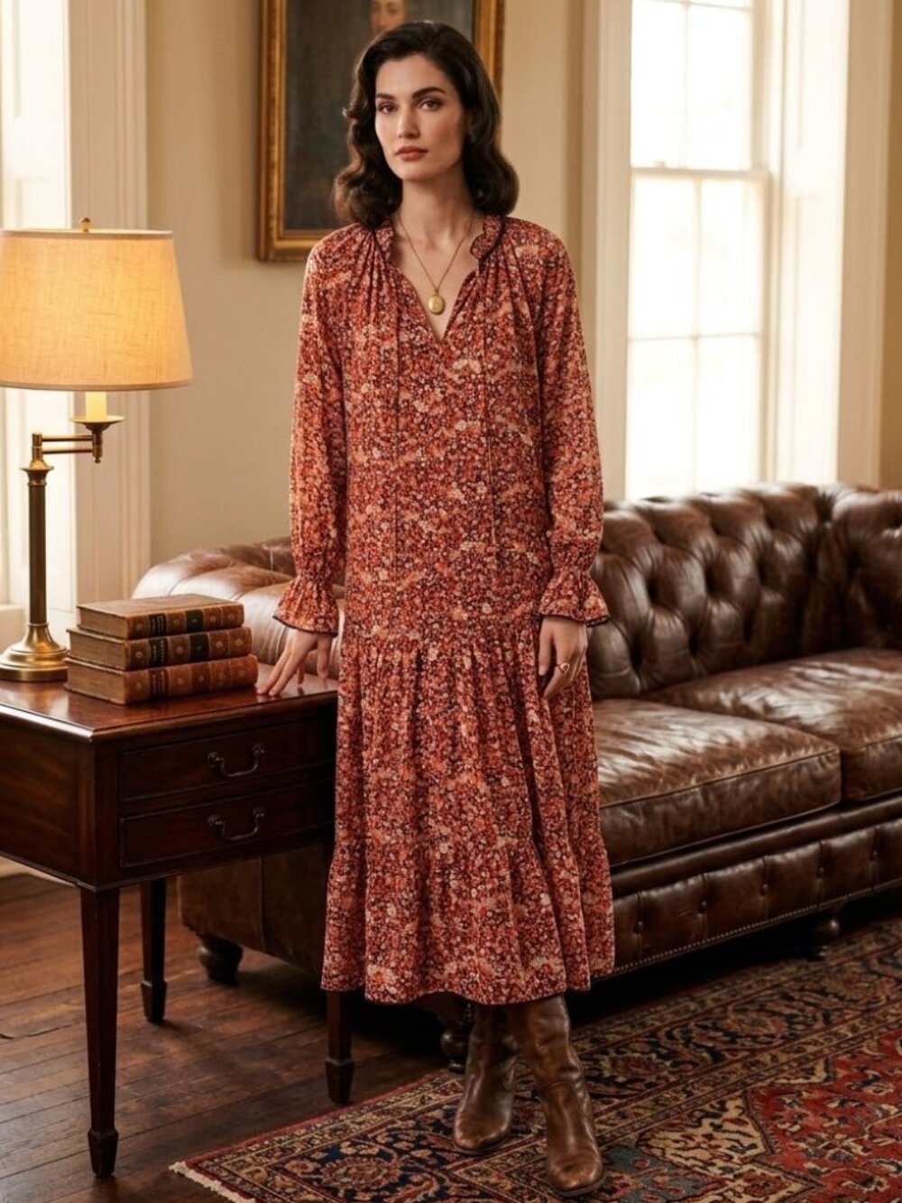 O.P.T. Anthropologie Poppy Boho Floral Women's Midi Dress
